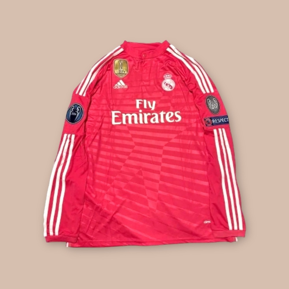 adidas Real Madrid Red Long Sleeve Jersey with White Stripes 2014 2015